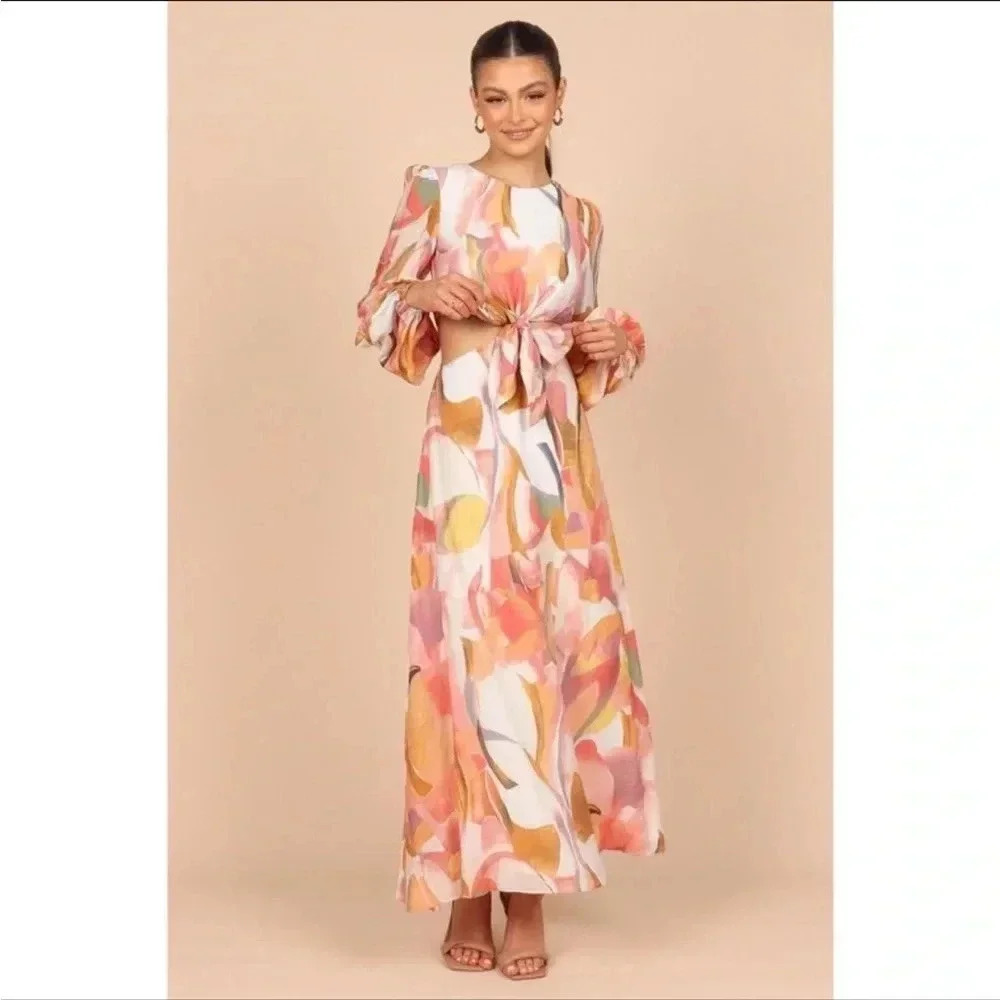 Petal & Pup Pink Peach Watercolor Floral Maxi Dress - Picture 5 of 7